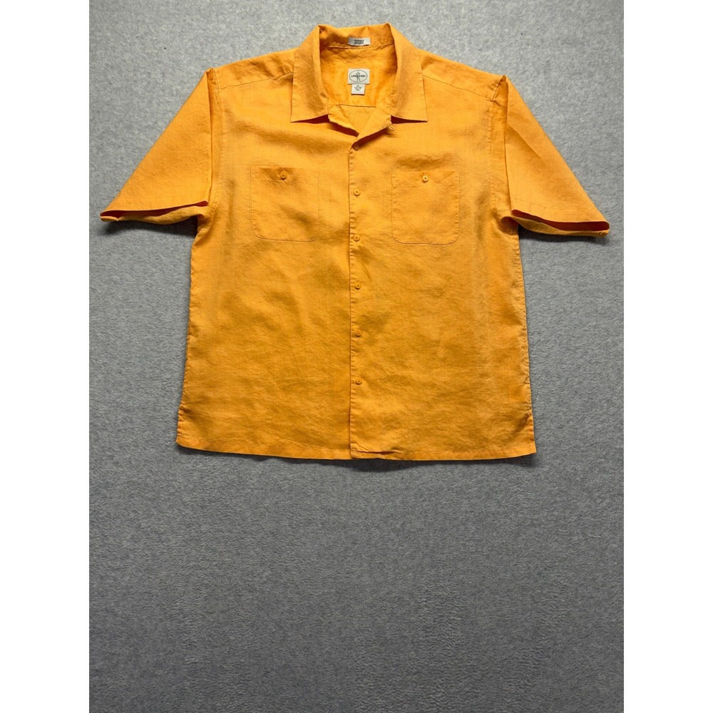 Linea Uomo Mens XL Orange 100% Linen Short Sleeve Button Down Camp Shirt RN93641
